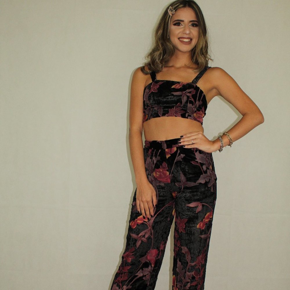 Velvet Crop Top & Pants Set